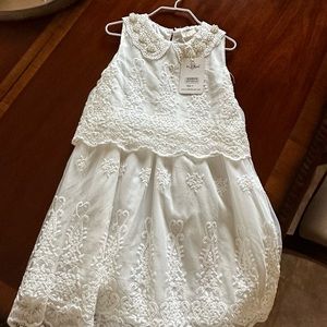 Girls off white lace and Pearl detail dress